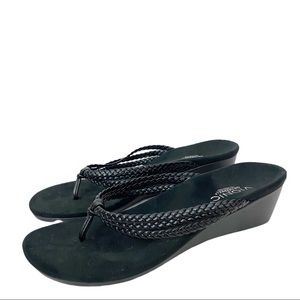 Vionic with Orthaheel Ramba Braided Strap Wedge Thong Sandals Black